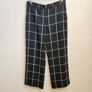 Melanie Lyne Black White Plaid Wide Leg Pants Women Size 8 Elastic Waist Pockets